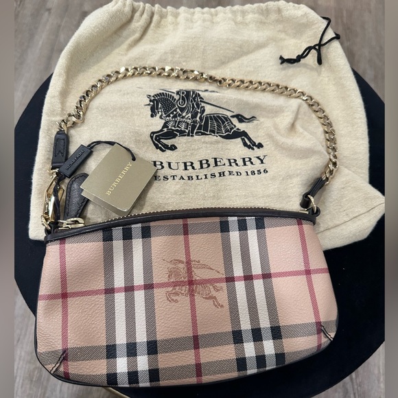 BURBERRY HAYMARKET CHECK CLARA POCHETTE WRISTLET - Picture 1 of 15